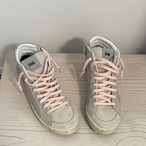 P448 Beige High-Tops with Pink Laces